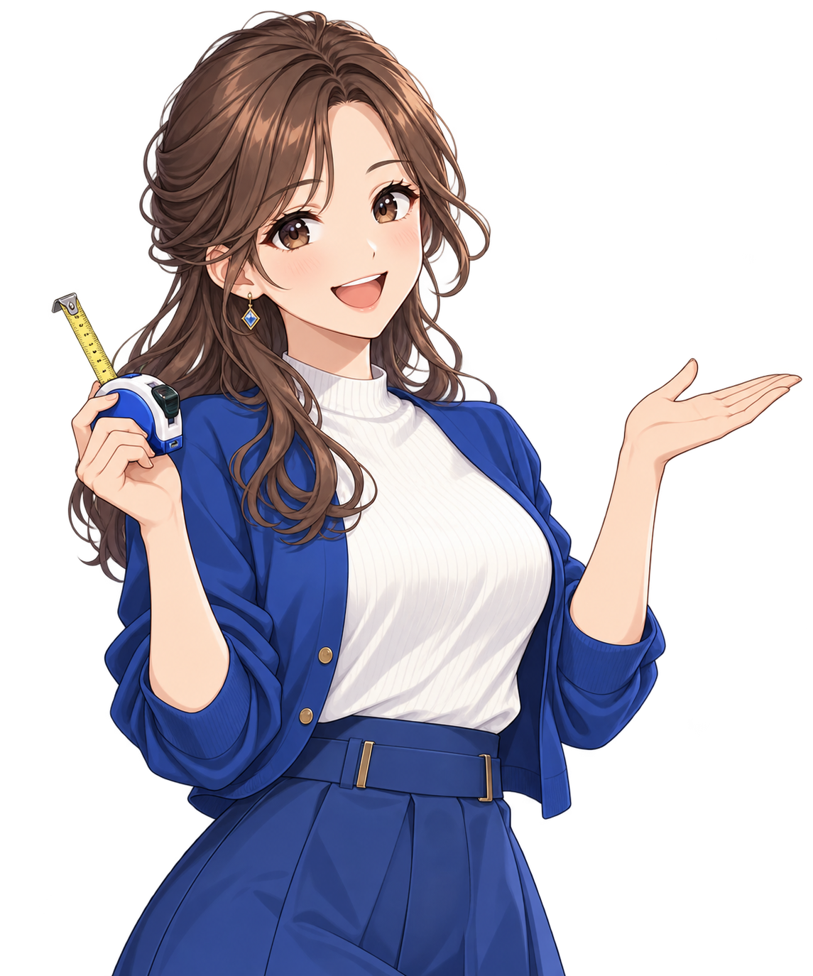メジャーを持ち、探し方を案内するオリジナルの女性キャラクター